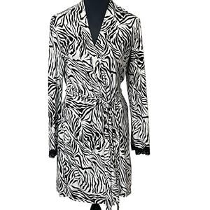 Studio Donatella Women’s‎ Sleepwear Wrap Robe Sz S/M Zebra Pattern Lace Trim